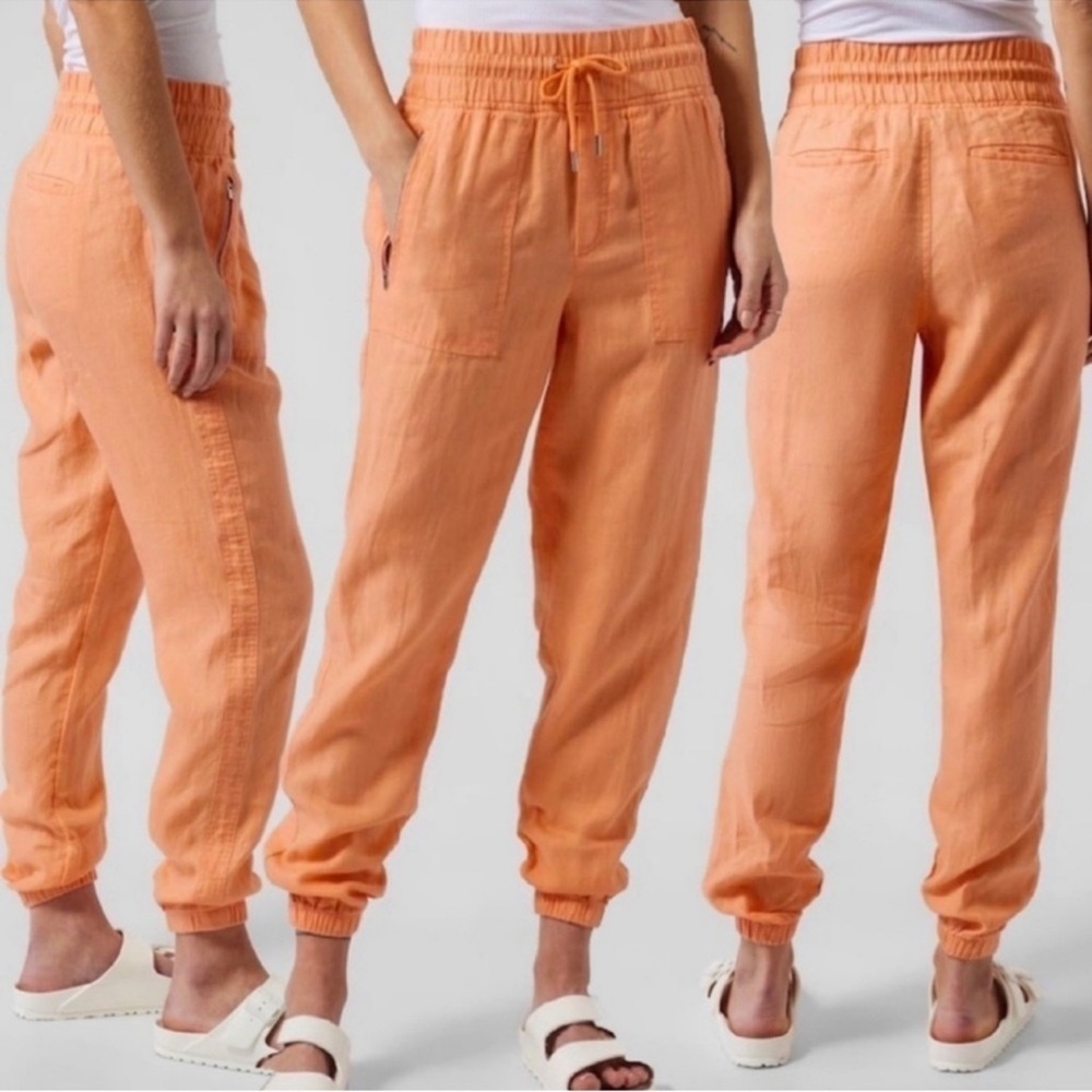 Womens Athleta Cabo Linen Joggers Pants Pull On Orange Peach size 6